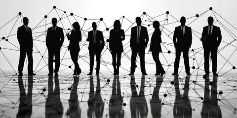 silhouettes of diverse team professionals business individuals connected by lines dots symbolizing network connections