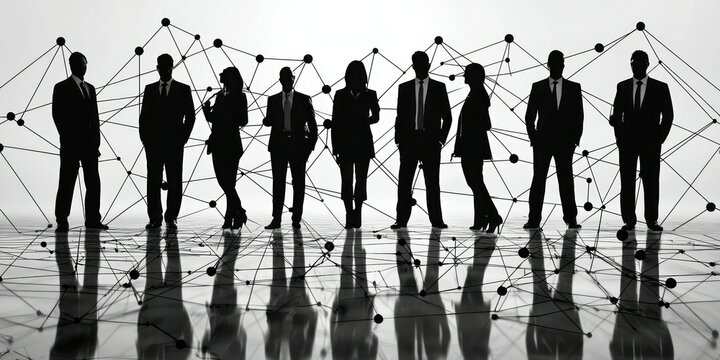 silhouettes of diverse team professionals business individuals connected by lines dots symbolizing network connections