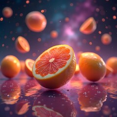 Colorful Floating Food in Space Panoramic High-Quality Photo