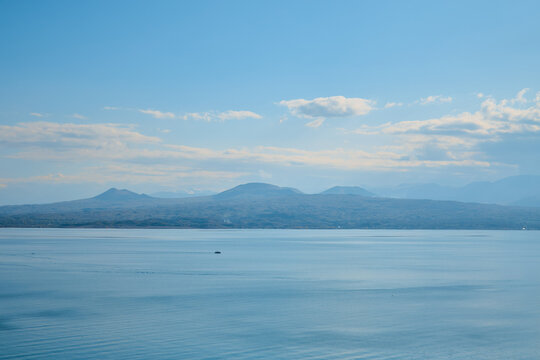 a view of Lake Sevan, Armenia in autumn