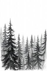 Fototapeta premium Black and white trees in a forest of old spruce, fir and pine. AI Generated.