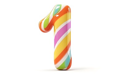 Obraz premium Colorful candy swirl number one, white background, sweet treat, design element