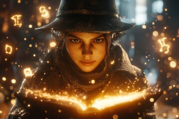 A magical scene of a wizard anxiously flipping through a glowing spellbook as enchanted symbols hover around, the room filled with an air of urgency
