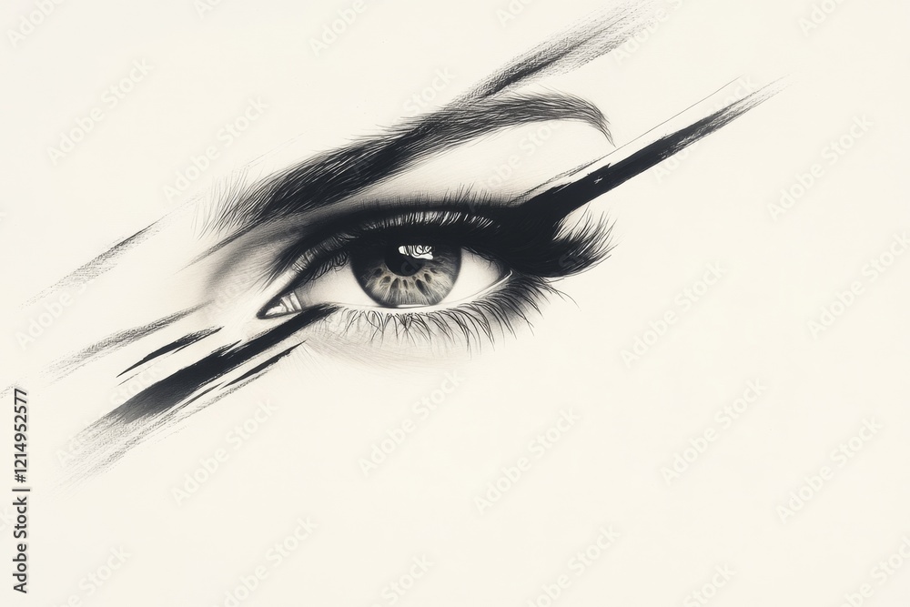 Poster A minimalist depiction of a single eye with a furrowed brow above it, drawn in clean lines and muted tones to convey worry