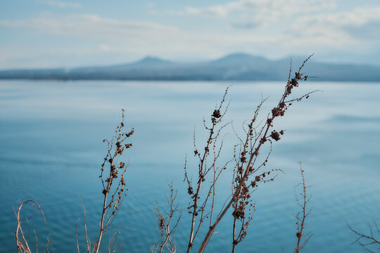 a view of Lake Sevan, Armenia in autumn