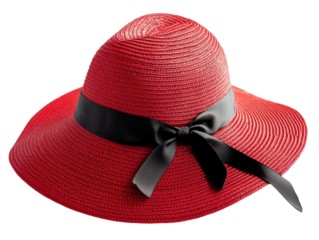 Isolated Red Sun Hat with Black Ribbon