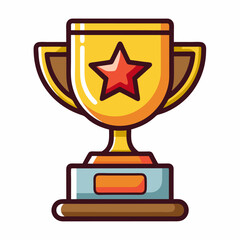 Bright Gold Trophy with Red Star on Base   Award and Achievement Icon
