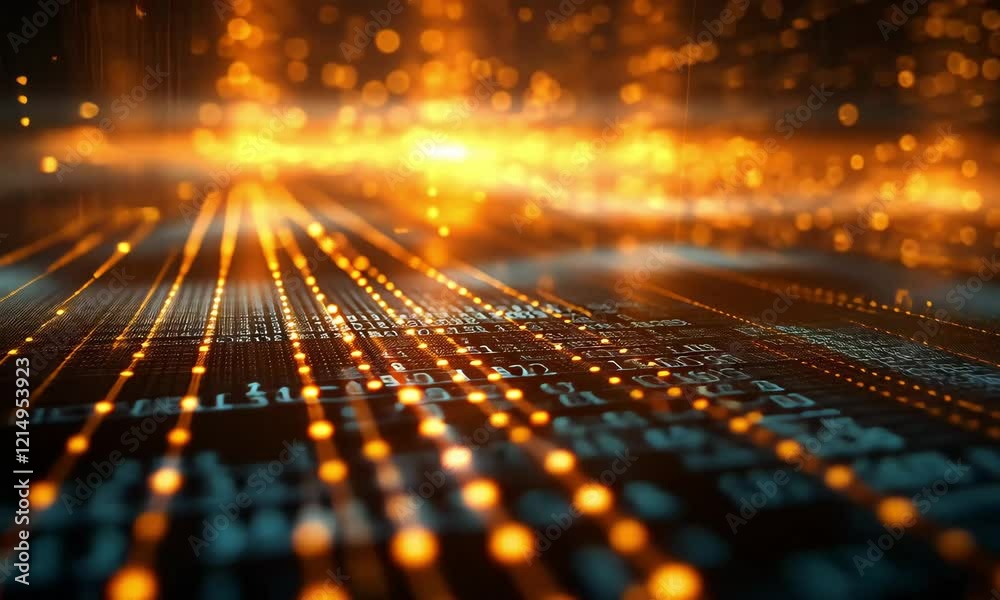 Aufkleber exploring the mesmerizing world of digital data with vibrant light elements in an abstract setting