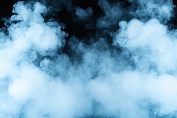 Naklejka premium A dense, swirling mist of blue smoke against a dark background, creating an atmospheric and mysterious feel.