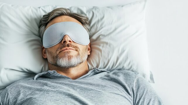 A restful adult sleeping with a sleep mask on