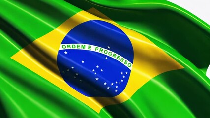 Brazilian Flag Waving:  A vibrant image of the Brazilian flag billowing in the wind, showcasing its bold green, yellow, and blue colors, as well as the iconic "Ordem e Progresso" motto.  