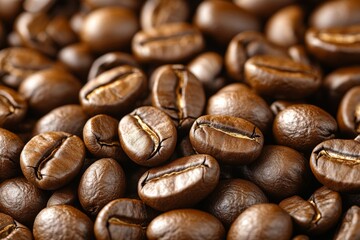 Dark roasted coffee beans offer a rich texture and aroma, ideal for brewing. Generative AI