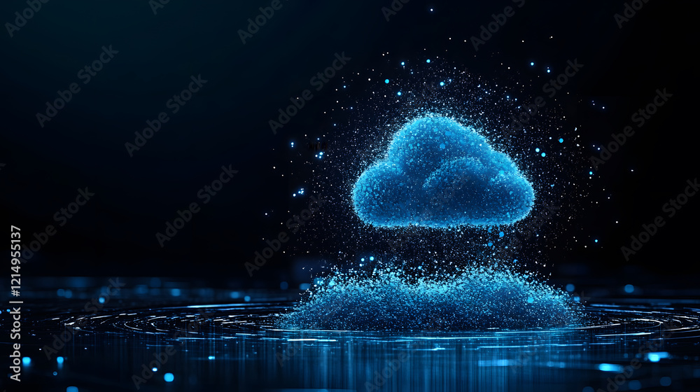 Aufkleber glowing blue cloud with sparkling particles on a dark background