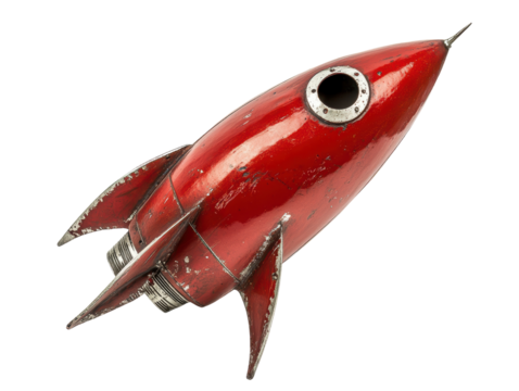 Isolated Red Retro Rocket Toy