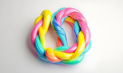 Fototapeta premium Colorful clay knot on white, studio shot, background blurred, craft design