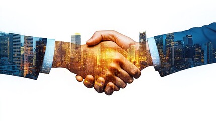 Business people handshake on city