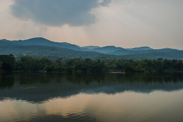 Reflection of mountains in a lake | Angkaew Reservoir