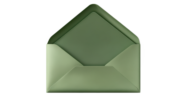 an open green envelope isolated on transparent background
