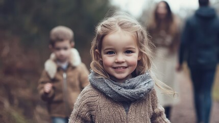Obraz premium A Little Girl's Joyful Smile in Autumn Woods