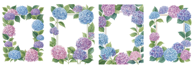 Four Hydrangea Floral Frames for Design Elements