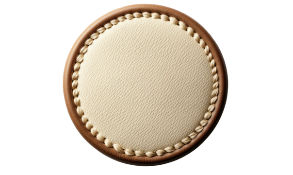 Beige leather badge isolated on white background