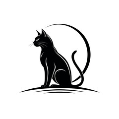 cat logo silhouette vector line art logo design