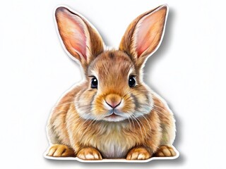 Obraz premium Funny Bunny Paper Sticker Panoramic Photo - Adorable Rabbit Illustration