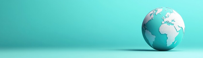 Naklejka premium A minimalist globe illustration on a teal background, emphasizing the Earth's continents with a modern design.