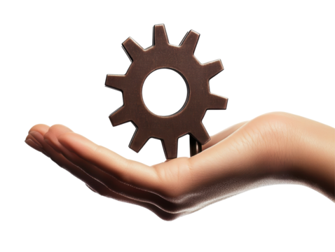 Isolated Hand Holding Metal Gear - Powered by Adobe