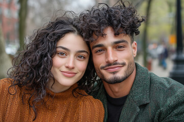 Couple enjoys a joyful moment together in a park during a sunny day