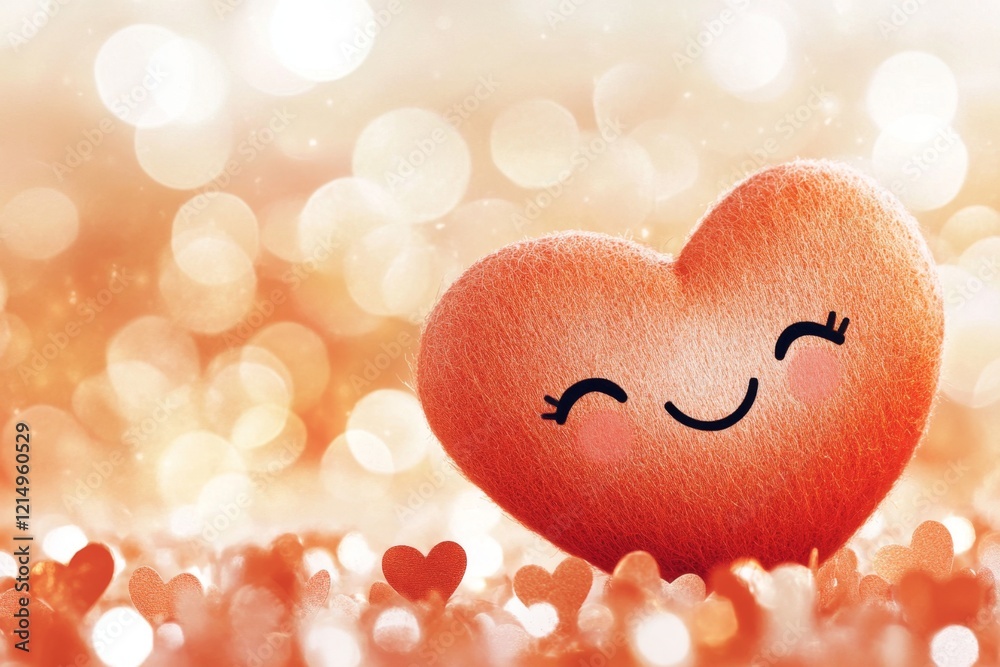 Poster A simple illustration of a heart with a smiling face, surrounded by soft, glowing lines that symbolize joy