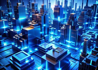 Futuristic Blue Digital Tech Architecture: Abstract Hi-Tech Game Artwork