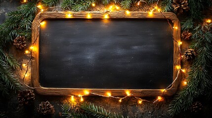 Blank Chalkboard Sign with Glowing Fairy Lights for Customizable Festive Display