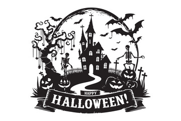 Happy Halloween silhouette vector icon, isolated on white background