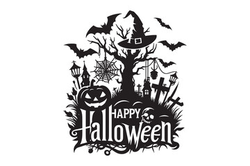 Happy Halloween silhouette vector icon, isolated on white background