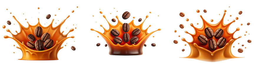 Coffee Splash with Beans: Energetic Drink Splash Illustration