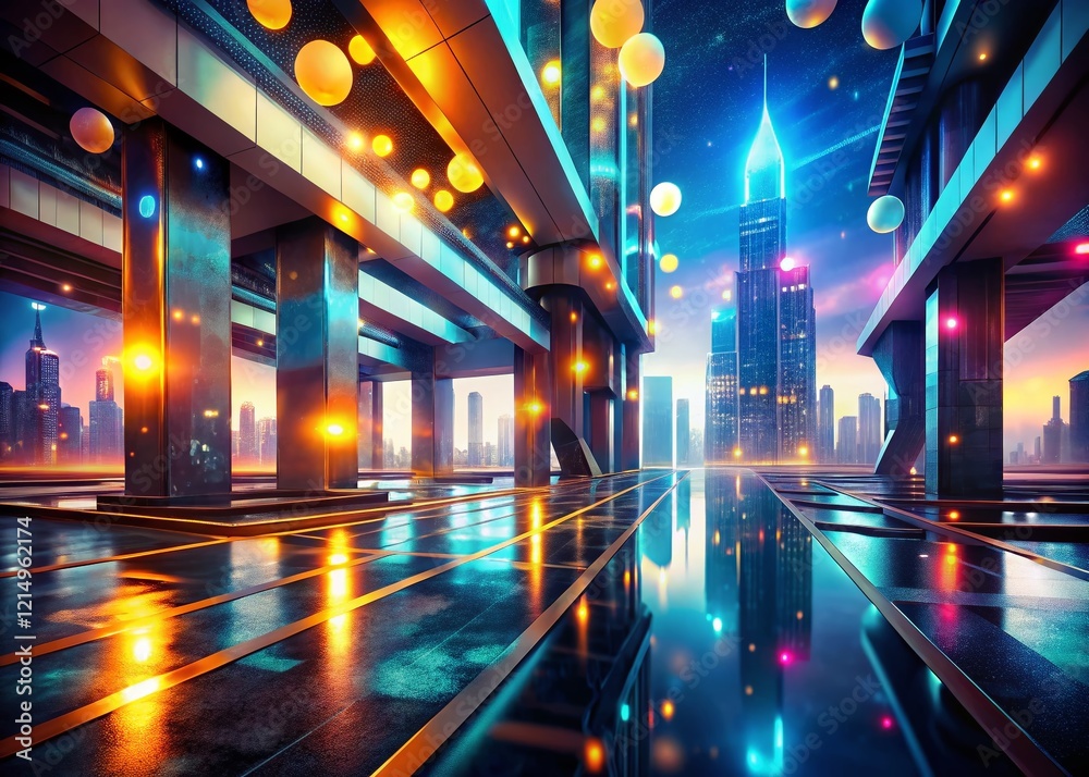 Poster futuristic concrete architecture - abstract 3d render with bokeh