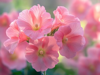 Close-up of Delicate Pink Flowers with Soft Lighting and Blurred Background