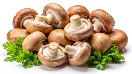 Delicious champignon mushrooms cut out
