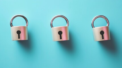 Trendy padlocks on a bright blue background symbolize growing concerns over data privacy in modern society
