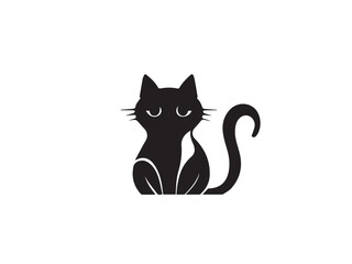 Cat silhouette. Black cute cat silhouette isolated on white background. Cute cat. Vector illustration.