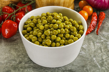 Sweet canned young green peas