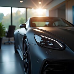 Stylish Matte Automotive Detail in Sunlit Office Setting