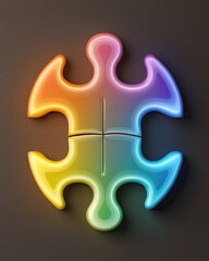 Obraz premium Flat art style icon collection set world down syndrome day with pastel glowing colors featuring a glowing puzzle piece symbolizing awareness