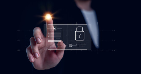 Cybersecurity and privacy concepts to protect data. Lock icon and internet network security technology.