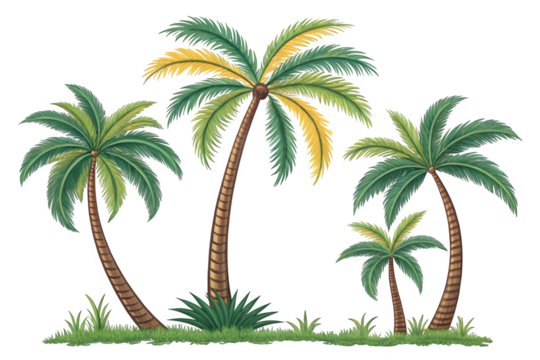 Green palm tree isolated on transparent background with clipping path, single palm tree with clipping path and alpha channel. are Forest and foliage in summer for both printing and web pages