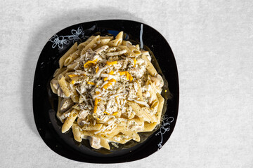 Delicious chicken penne pasta, ready for a satisfying meal.