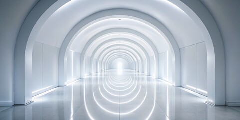 Obraz premium Futuristic White Corridor Long Exposure: Illuminated Archway Gallery Mockup