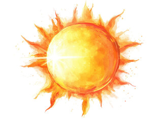 Isolated Watercolor Sun with Rays
