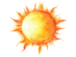 Isolated Watercolor Sun with Rays